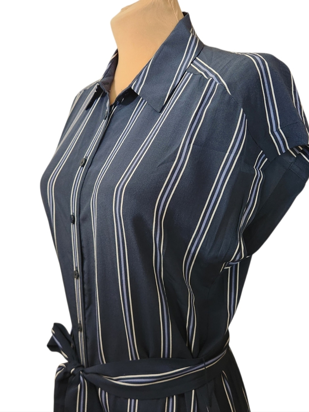 CLUB MONACO Danielle 100% Silk Striped Midi Shirt Dress - Size 4 - Picture 7 of 14